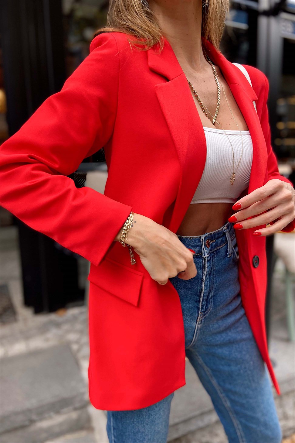Slim Fit Blazer Ceket Kırmızı
